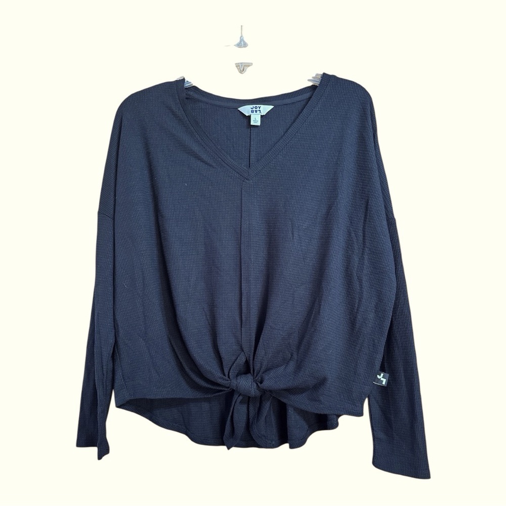JoyLab Women’s Thermal Knot Front V-Neck Black Top, Large